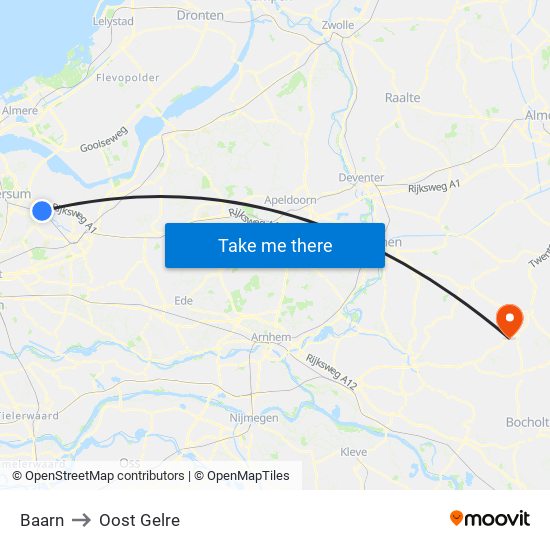 Baarn to Oost Gelre map