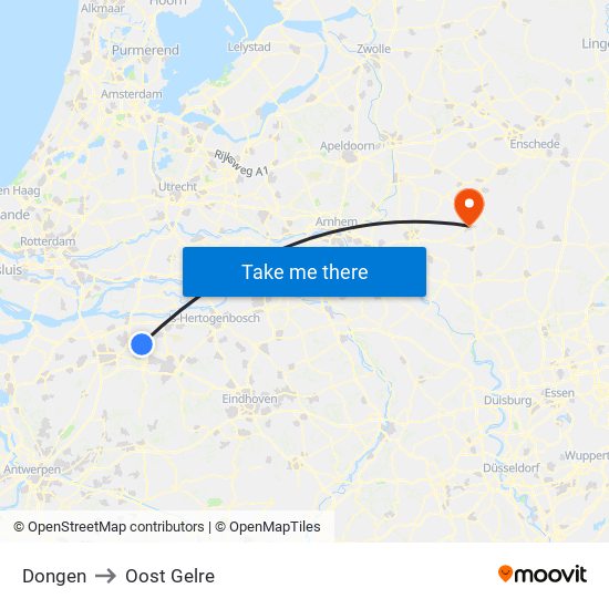 Dongen to Oost Gelre map