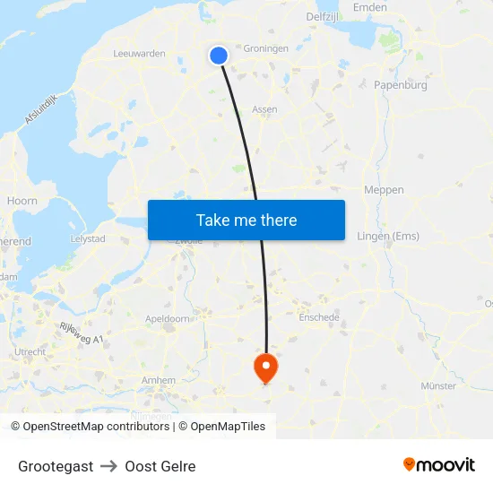 Grootegast to Oost Gelre map