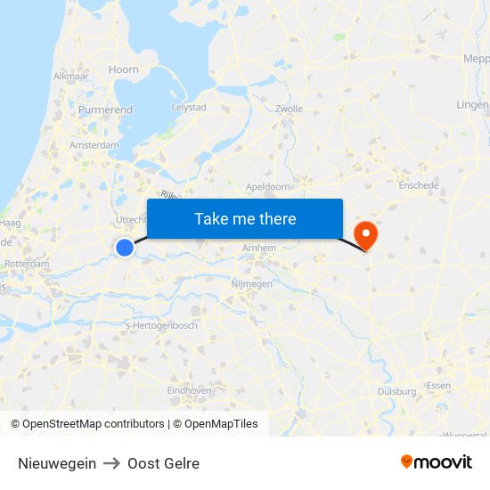 Nieuwegein to Oost Gelre map