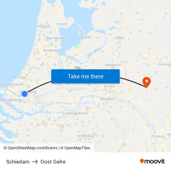 Schiedam to Oost Gelre map