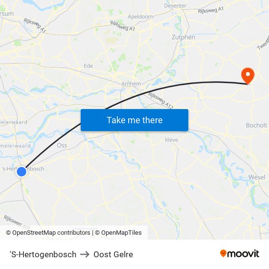 'S-Hertogenbosch to Oost Gelre map