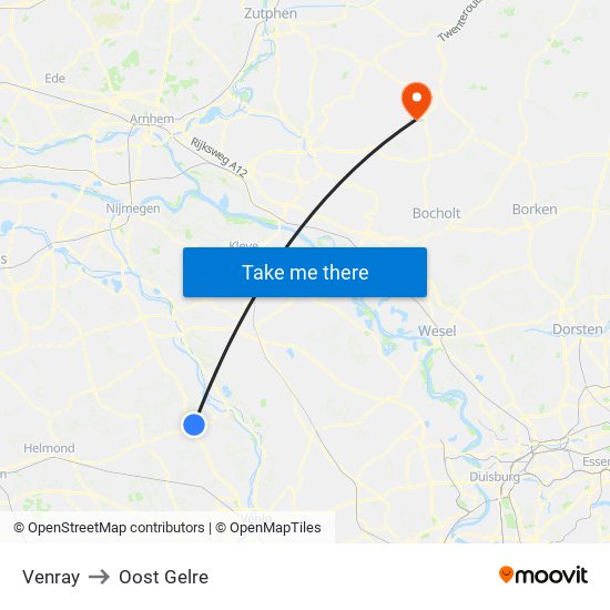 Venray to Oost Gelre map