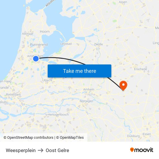 Weesperplein to Oost Gelre map