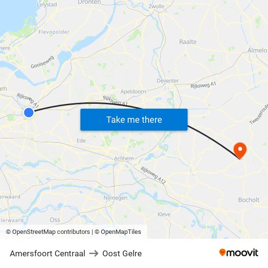Amersfoort Centraal to Oost Gelre map