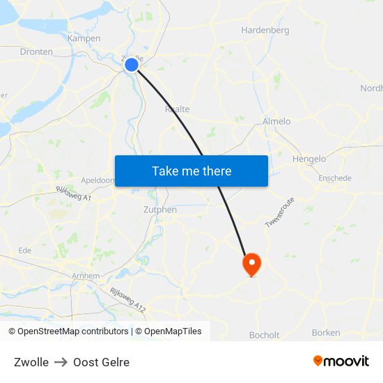 Zwolle to Oost Gelre map