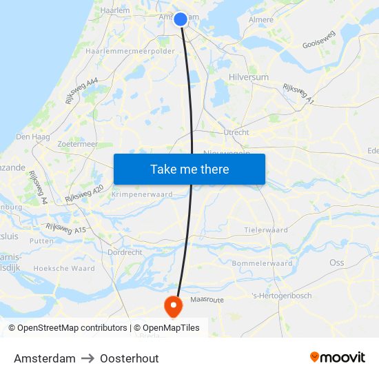 Amsterdam to Oosterhout map