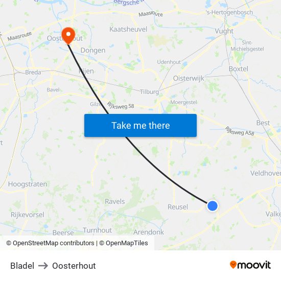 Bladel to Oosterhout map