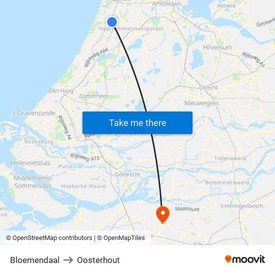 Bloemendaal to Oosterhout map