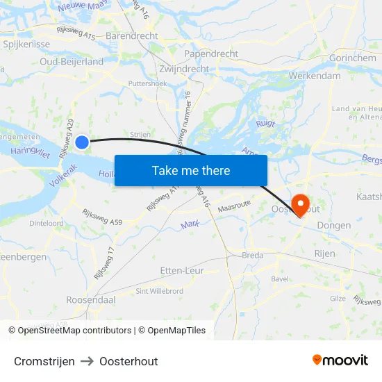 Cromstrijen to Oosterhout map