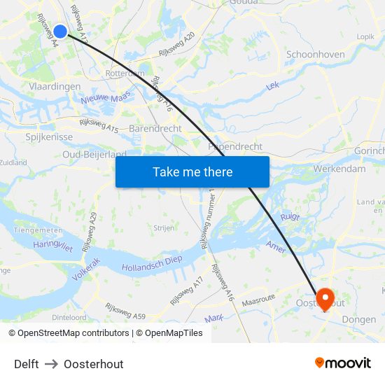 Delft to Oosterhout map