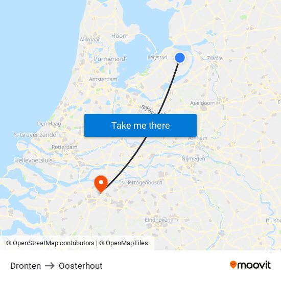 Dronten to Oosterhout map