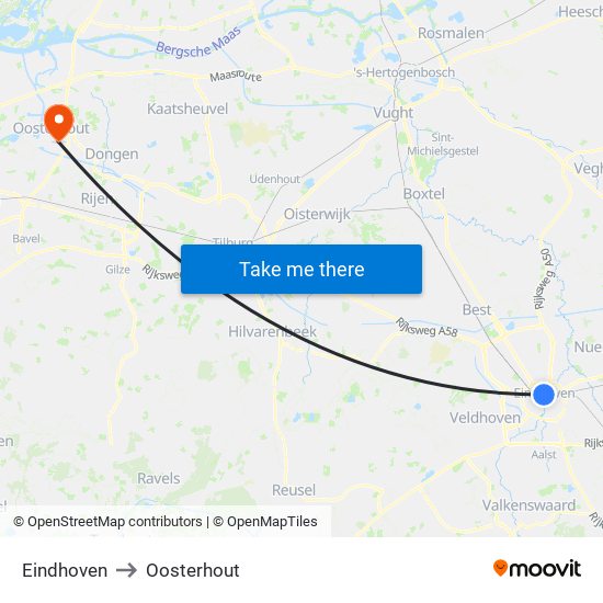 Eindhoven to Oosterhout map