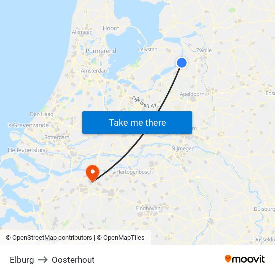 Elburg to Oosterhout map