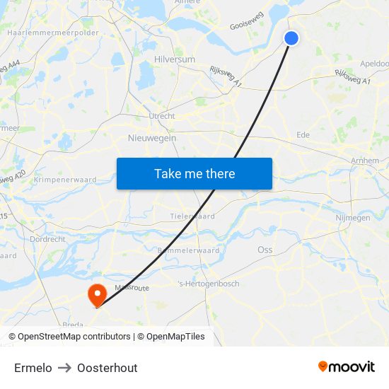 Ermelo to Oosterhout map