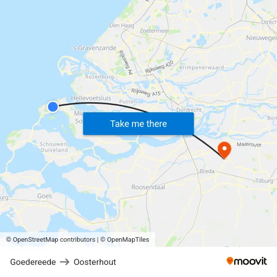 Goedereede to Oosterhout map