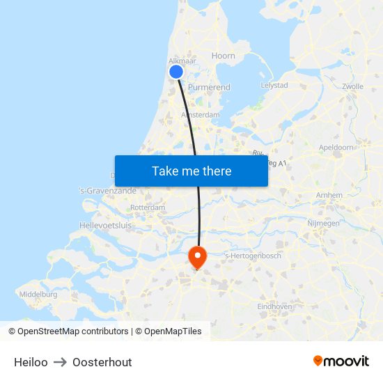 Heiloo to Oosterhout map