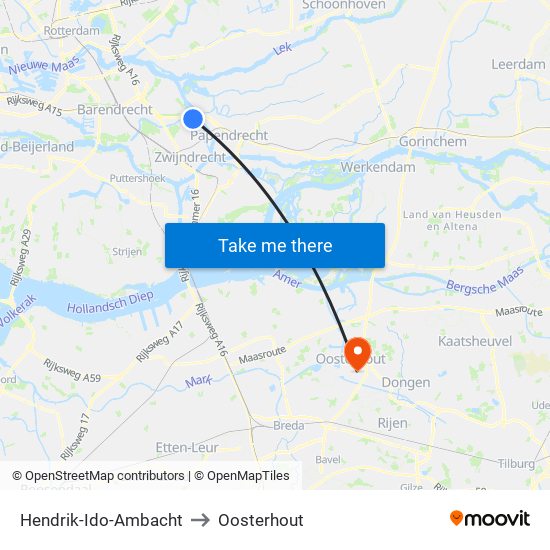 Hendrik-Ido-Ambacht to Oosterhout map