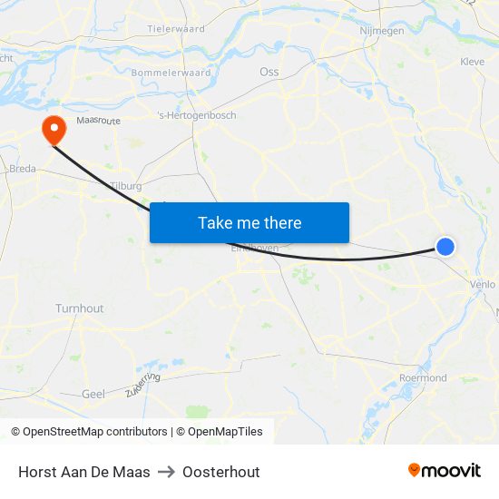 Horst Aan De Maas to Oosterhout map