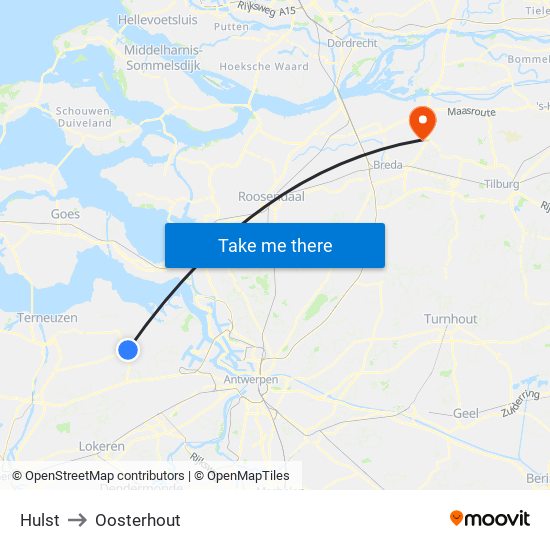 Hulst to Oosterhout map