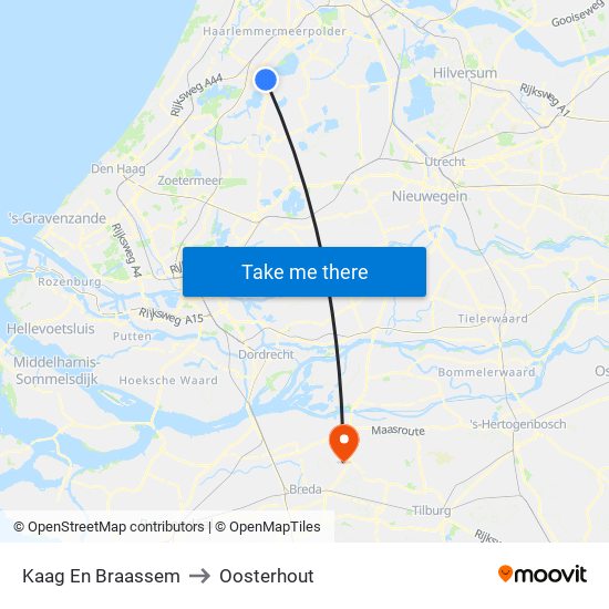 Kaag En Braassem to Oosterhout map