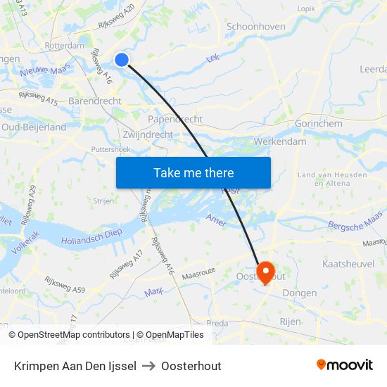 Krimpen Aan Den Ijssel to Oosterhout map