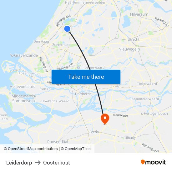 Leiderdorp to Oosterhout map