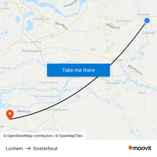 Lochem to Oosterhout map