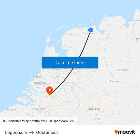 Loppersum to Oosterhout map