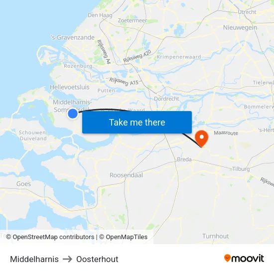 Middelharnis to Oosterhout map