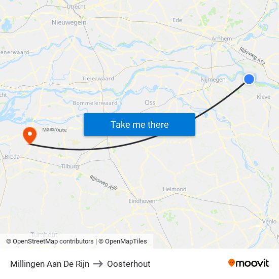 Millingen Aan De Rijn to Oosterhout map