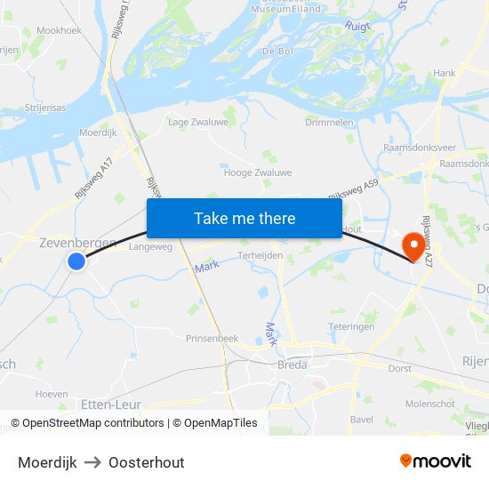 Moerdijk to Oosterhout map