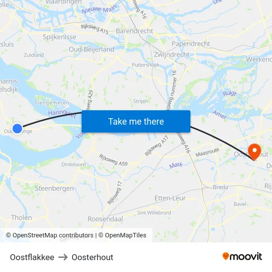 Oostflakkee to Oosterhout map