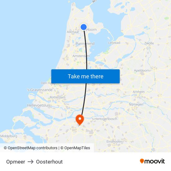 Opmeer to Oosterhout map