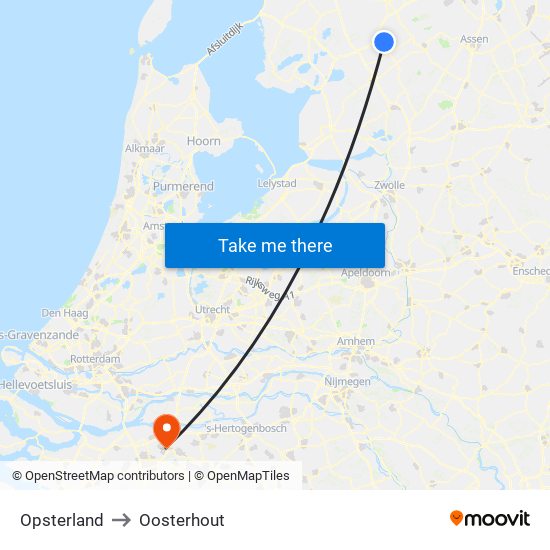 Opsterland to Oosterhout map