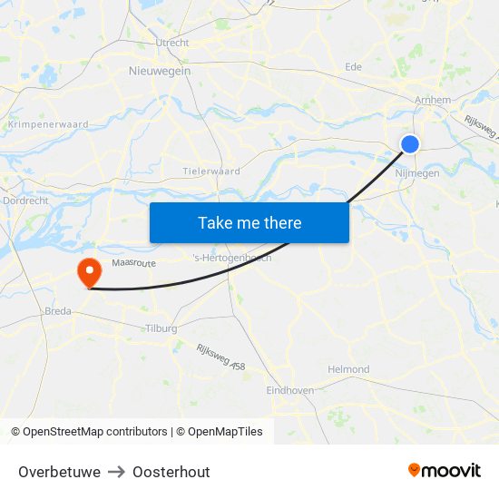 Overbetuwe to Oosterhout map