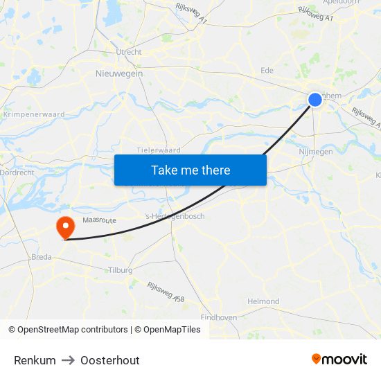 Renkum to Oosterhout map