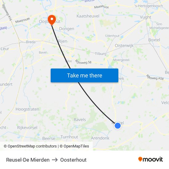 Reusel-De Mierden to Oosterhout map