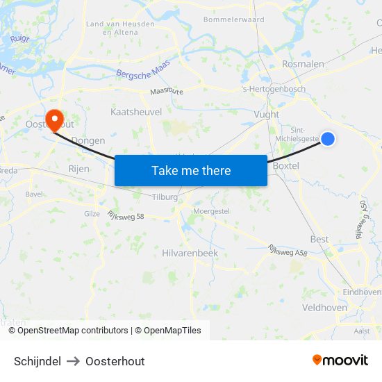 Schijndel to Oosterhout map