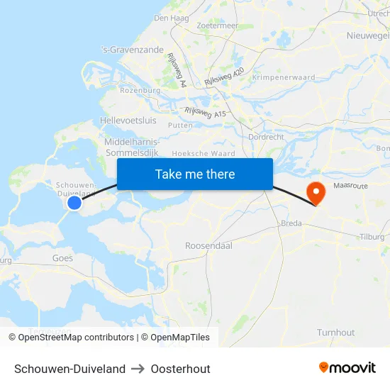 Schouwen-Duiveland to Oosterhout map