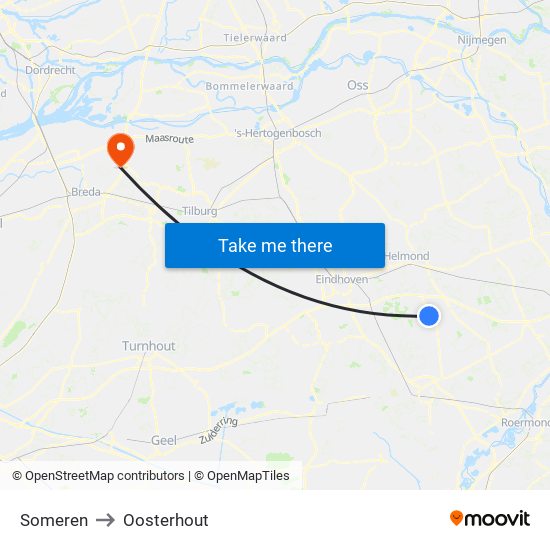 Someren to Oosterhout map