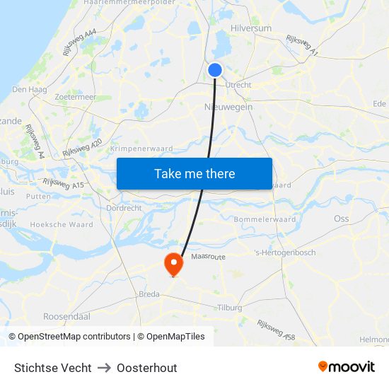 Stichtse Vecht to Oosterhout map