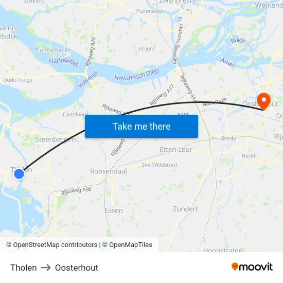 Tholen to Oosterhout map