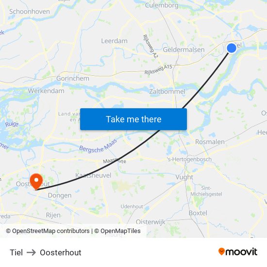 Tiel to Oosterhout map