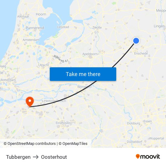 Tubbergen to Oosterhout map