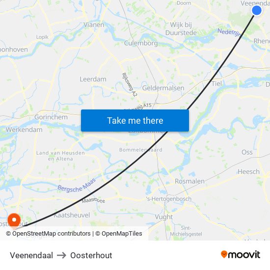 Veenendaal to Oosterhout map