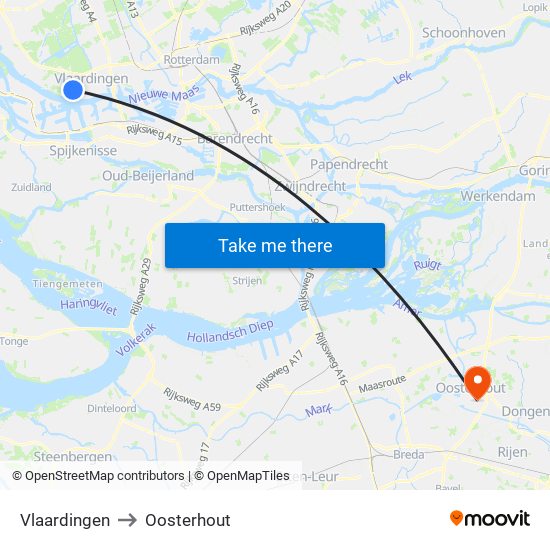 Vlaardingen to Oosterhout map