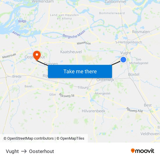 Vught to Oosterhout map