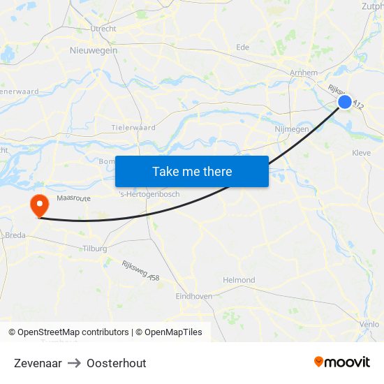 Zevenaar to Oosterhout map