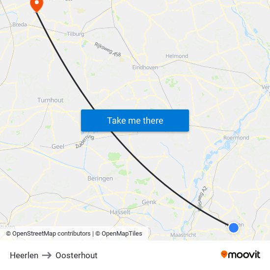 Heerlen to Oosterhout map